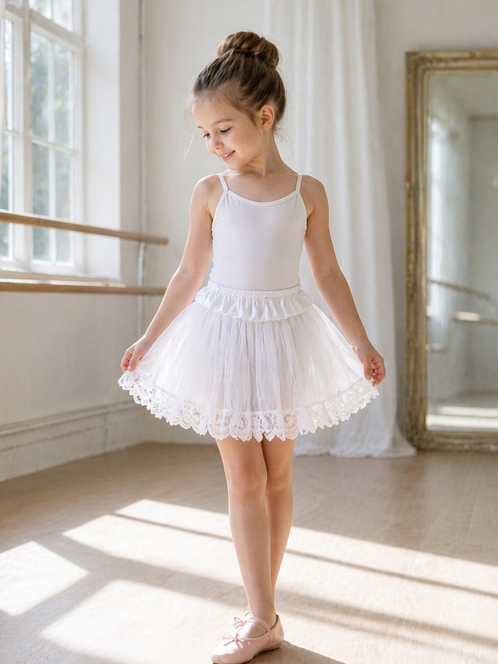 Tulle Tutu Skirt Kids Lace Trim Ballet Dance Dress Up Costume Halloween Recital